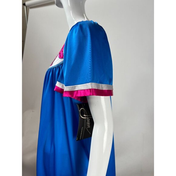Vintage Henson Blue Nylon Nightgown With Pink & White Trim Small NWT Made in USA - Picture 9 of 16